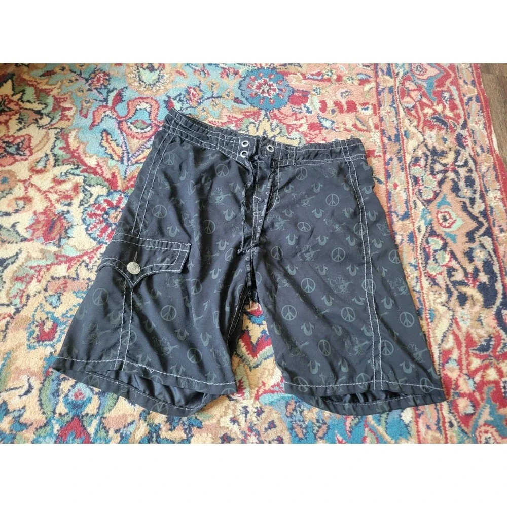 TRUE RELIGION BOARDWALK SWIM TRUNKS CHARCOAL BLACK SIZE 36 MENS